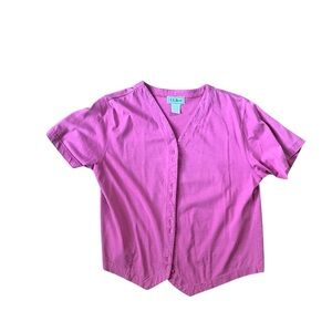 LL Bean vintage Pink Button Down Shirt with Short Sleeves and Relaxed Fit